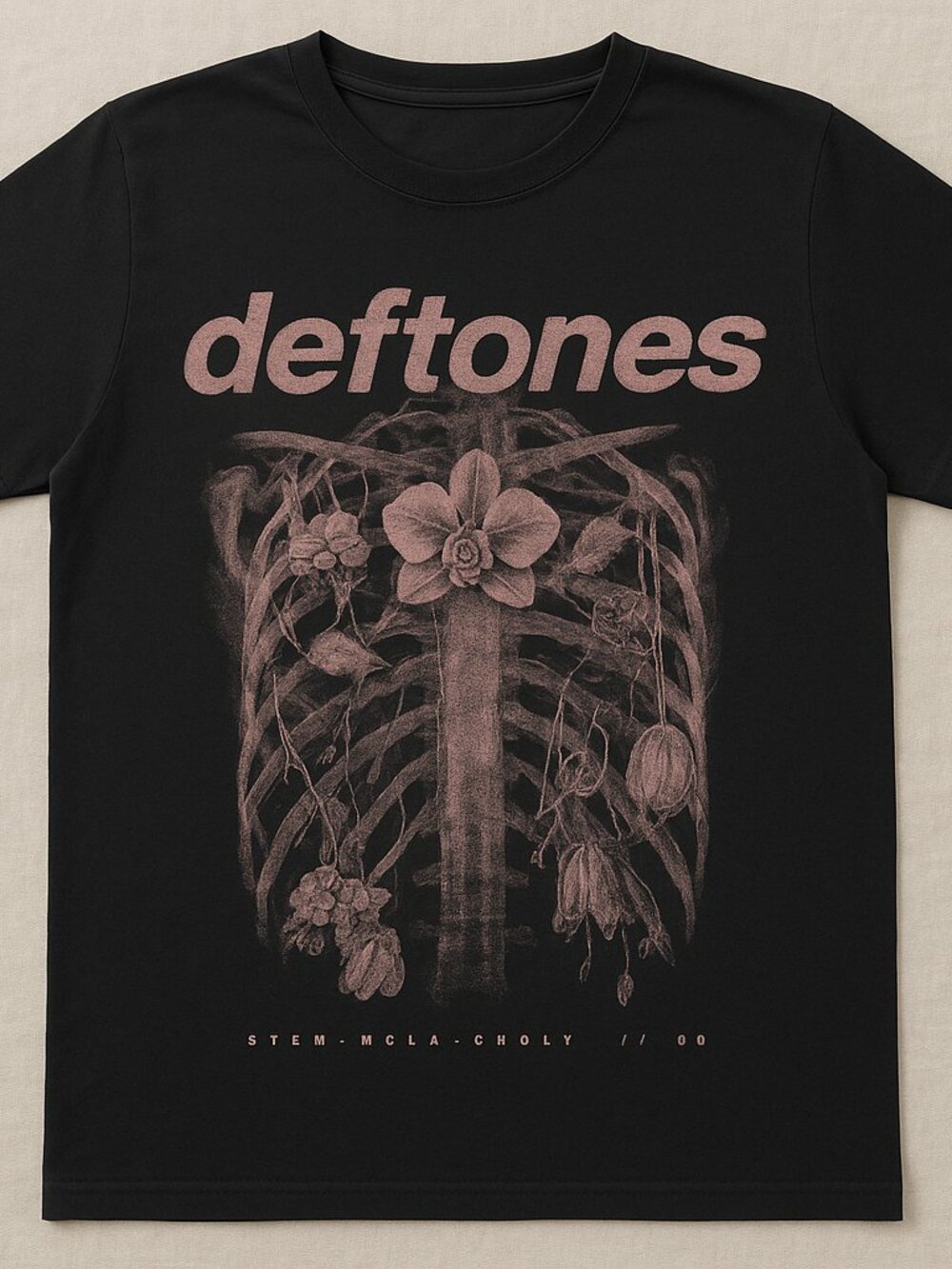 Deftones Inspired T-Shirt, Alternative Rock Graphic Tee, Floral Ribcage Design